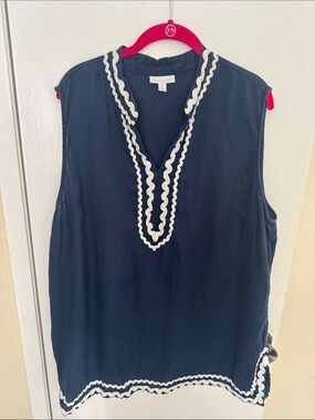 Charter Club Navy Sleeveless Tunic with White Trim